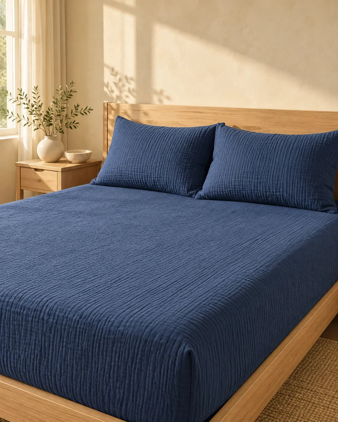The Cherish Company — Double-Layer Muslin Fitted Sheet Set in Blue