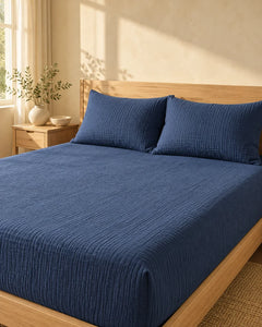 The Cherish Company — Double-Layer Muslin Fitted Sheet Set in Blue