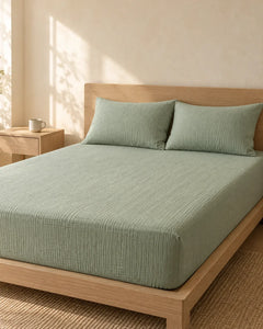 The Cherish Company — Double-Layer Muslin Fitted Sheet Set in Green
