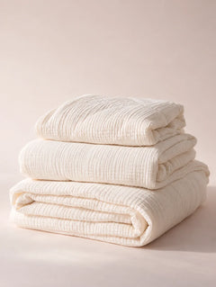 The Cherish Company — Double-Layer Muslin Fitted Sheet Set in White