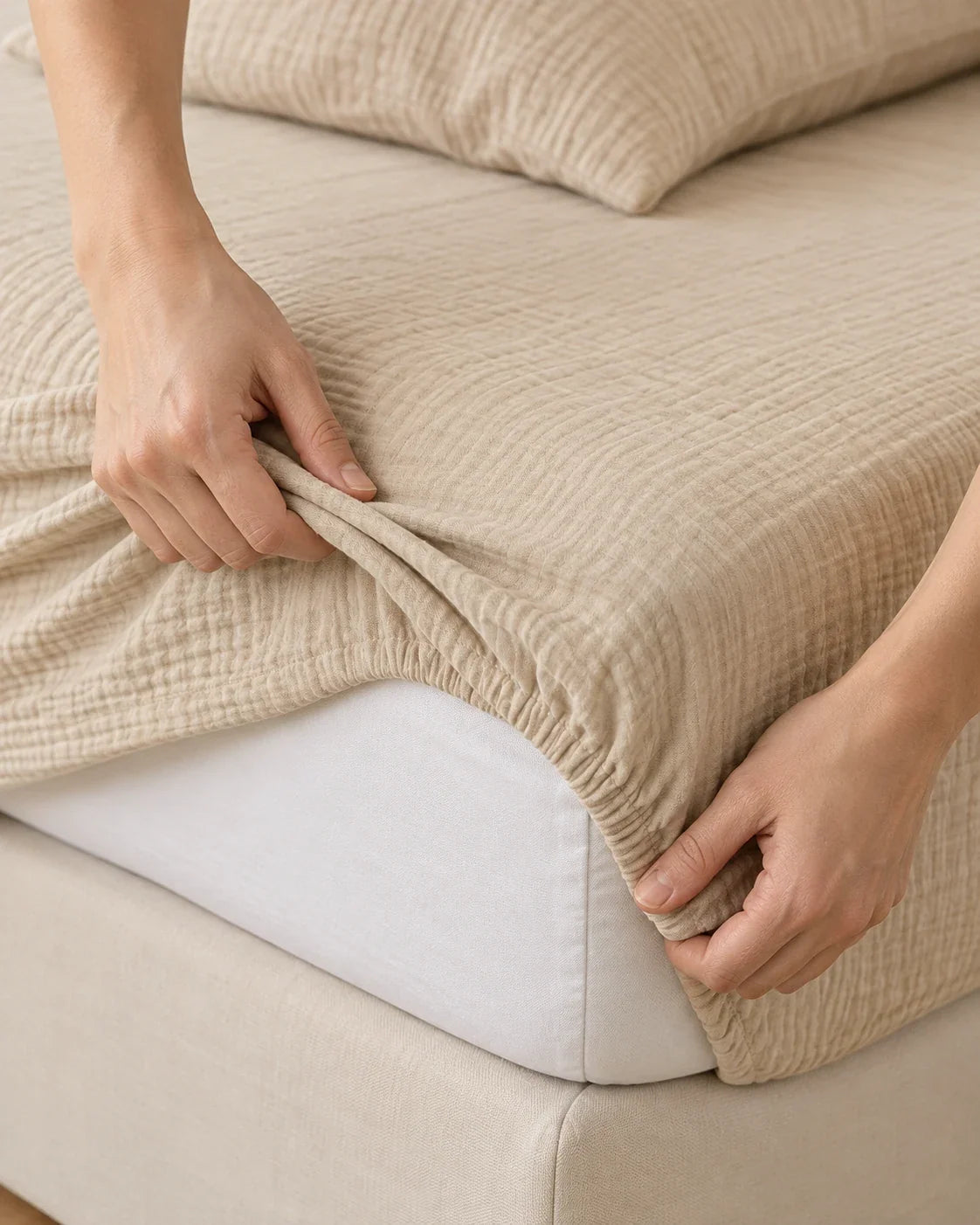 The Cherish Company — Double-Layer Muslin Fitted Sheet Set in Dune