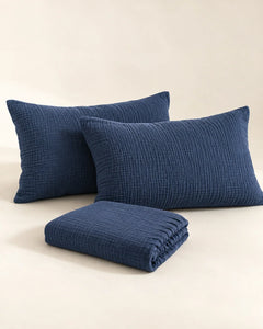 The Cherish Company — Double-Layer Muslin Fitted Sheet Set in Blue