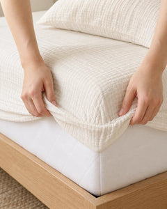 The Cherish Company — Double-Layer Muslin Fitted Sheet Set in White