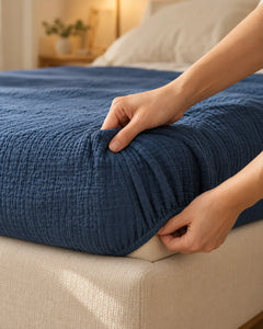 The Cherish Company — Double-Layer Muslin Fitted Sheet Set in Blue