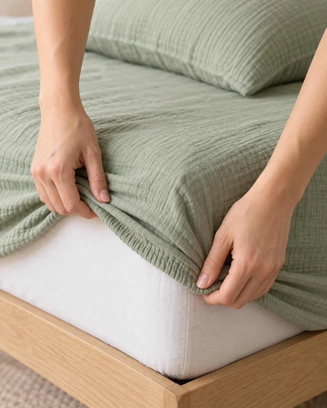 The Cherish Company — Double-Layer Muslin Fitted Sheet Set in Green