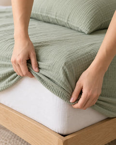 The Cherish Company — Double-Layer Muslin Fitted Sheet Set in Green