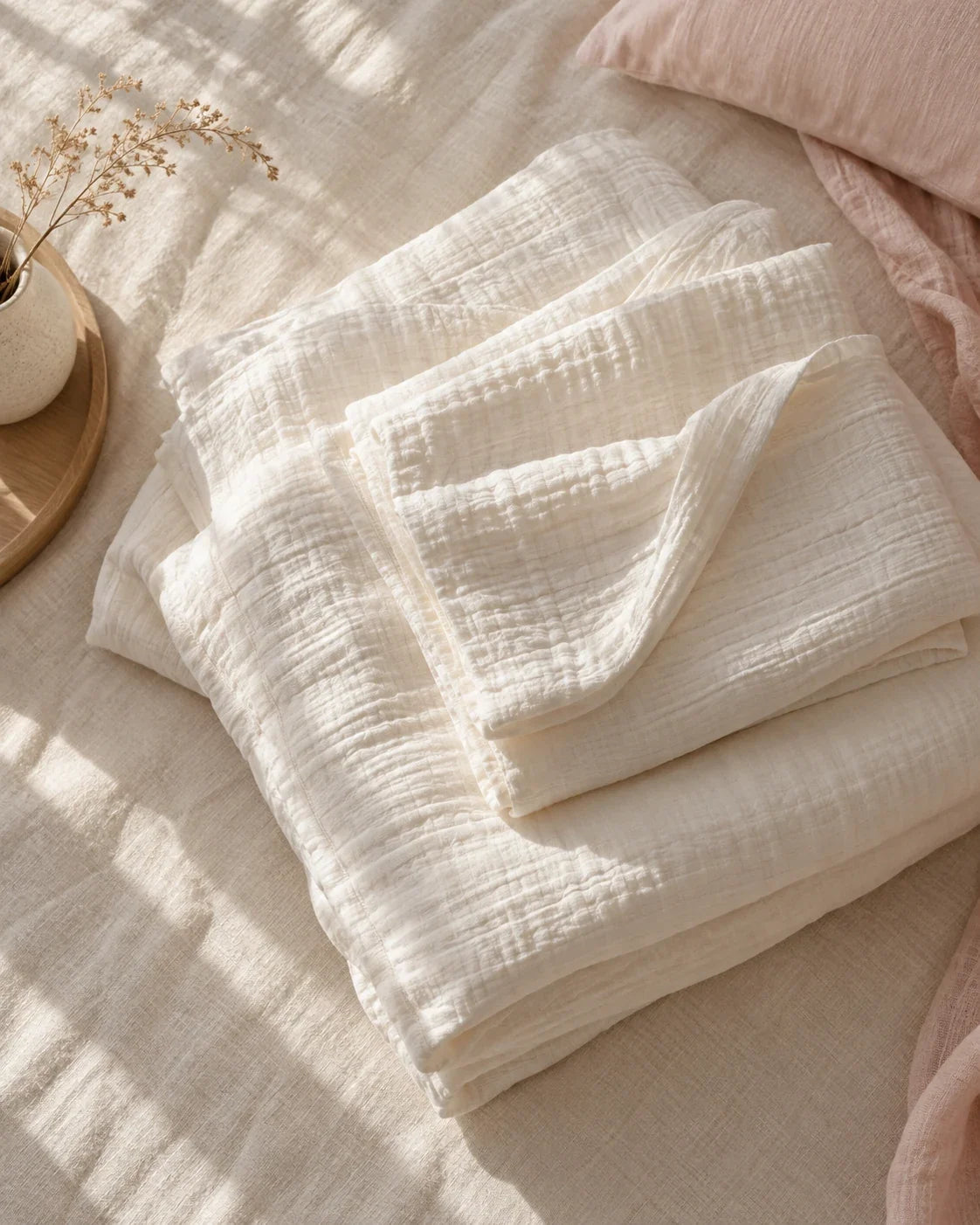 The Cherish Company — Double-Layer Muslin Fitted Sheet Set in White
