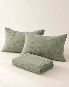 The Cherish Company — Double-Layer Muslin Fitted Sheet Set in Green
