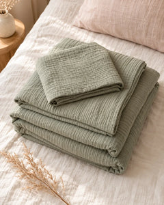 The Cherish Company — Double-Layer Muslin Fitted Sheet Set in Green