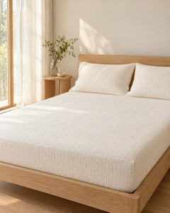 The Cherish Company — Double-Layer Muslin Fitted Sheet Set in White