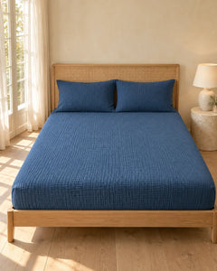 The Cherish Company — Double-Layer Muslin Fitted Sheet Set in Blue