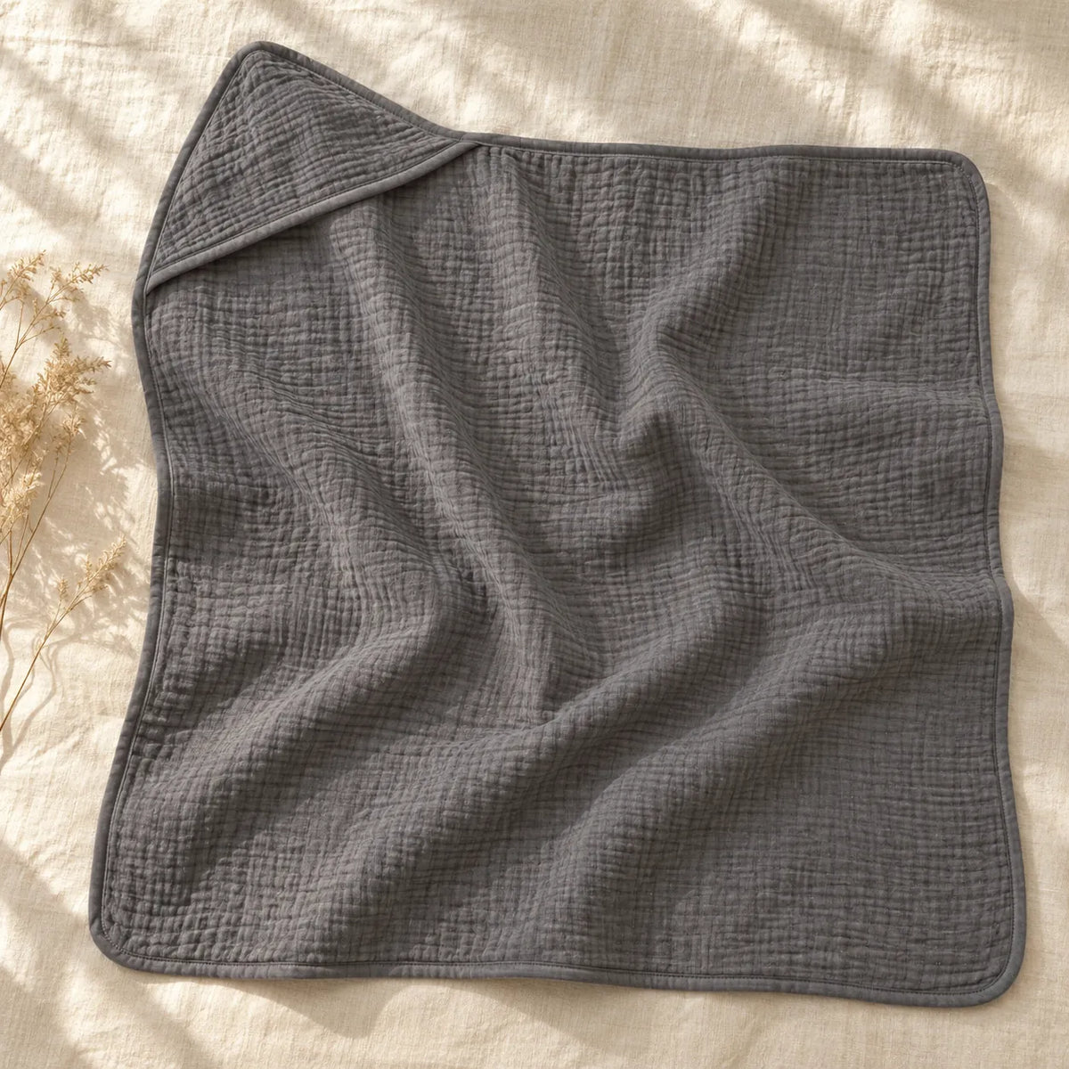 The Cherish Company — Baby Hooded Bath Towel in Quick-Dry Muslin in Stone Grey