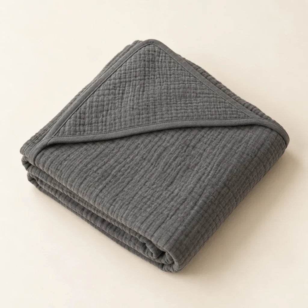 The Cherish Company — Baby Hooded Bath Towel in Quick-Dry Muslin in Stone Grey