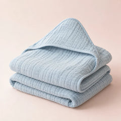 The Cherish Company — Baby Hooded Bath Towel in Quick-Dry Muslin in Lake Blue