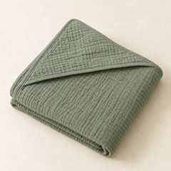 The Cherish Company — Baby Hooded Bath Towel in Quick-Dry Muslin in Dark Green