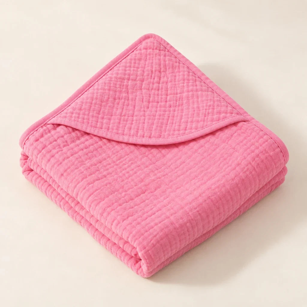 The Cherish Company — Baby Hooded Bath Towel in Quick-Dry Muslin in Bubblegum