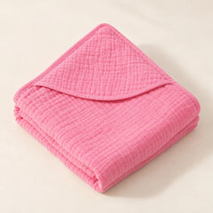 The Cherish Company — Baby Hooded Bath Towel in Quick-Dry Muslin in Bubblegum