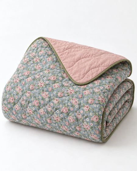 The Cherish Company — Lightweight Printed Washed Cotton Blanket in Rose