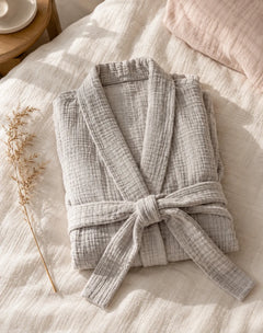 The Cherish Company — Year-Round Muslin Cotton Bathrobe in Light Grey