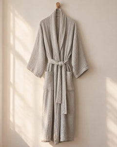 The Cherish Company — Year-Round Muslin Cotton Bathrobe in Light Grey