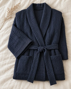 The Cherish Company — Year-Round Muslin Cotton Bathrobe in Blue