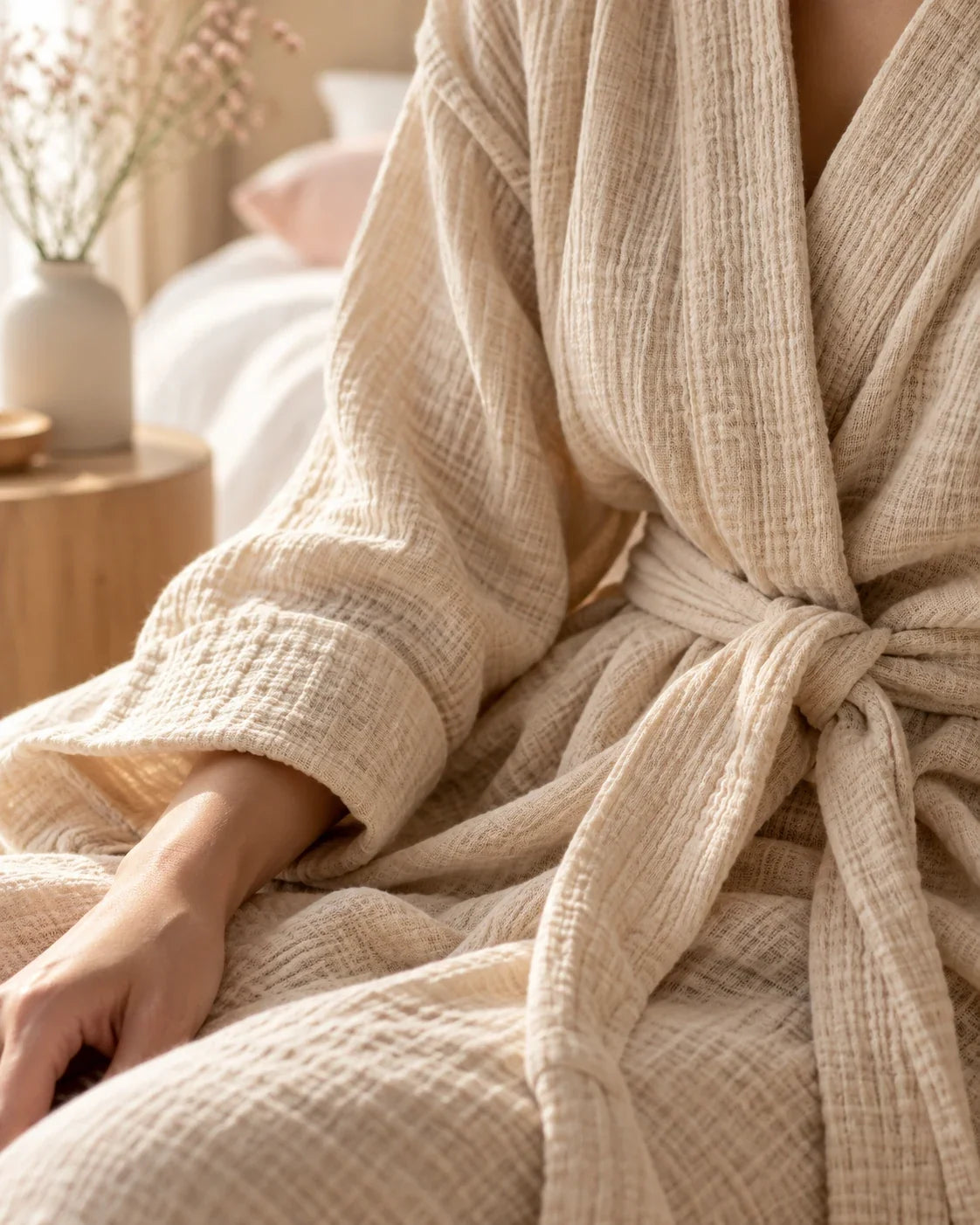 The Cherish Company — Year-Round Muslin Cotton Bathrobe in Khaki