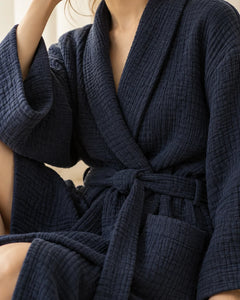 The Cherish Company — Year-Round Muslin Cotton Bathrobe in Blue