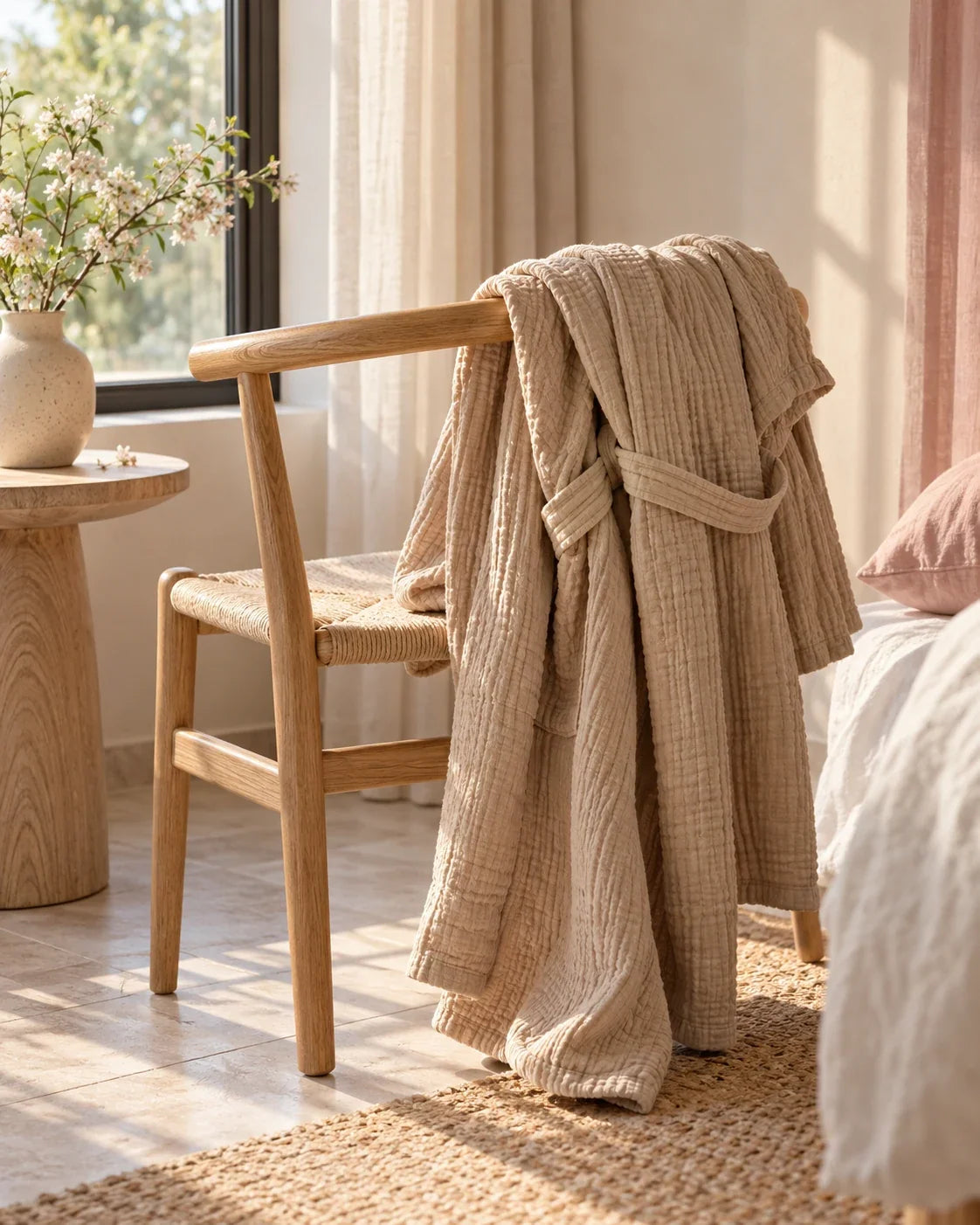 The Cherish Company — Year-Round Muslin Cotton Bathrobe in Khaki