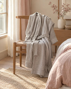 The Cherish Company — Year-Round Muslin Cotton Bathrobe in Light Grey