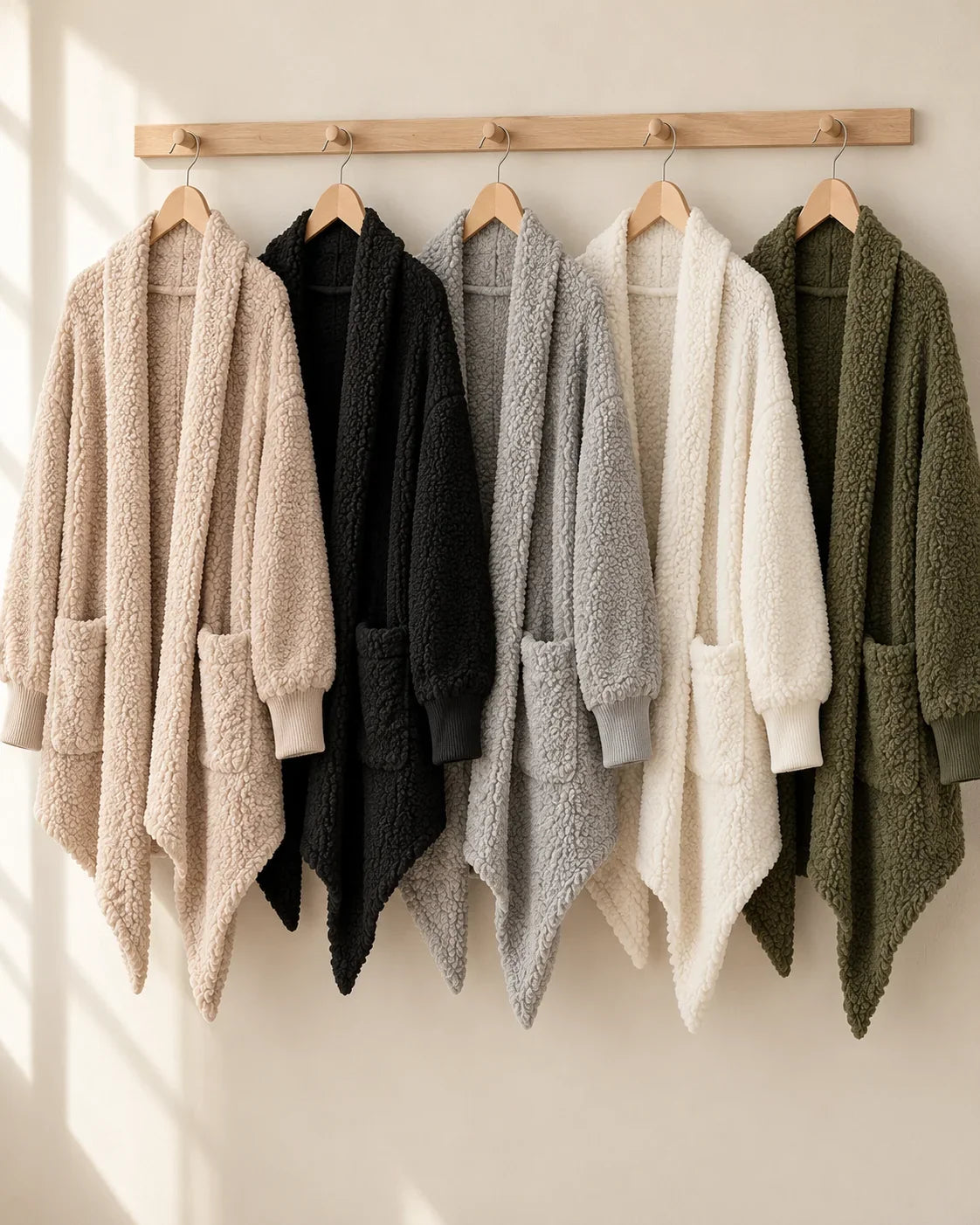 The Cherish Company — Oversized Bouclé Shawl-Collar Cardigan in Beige, Black, Light Grey, White, Olive green