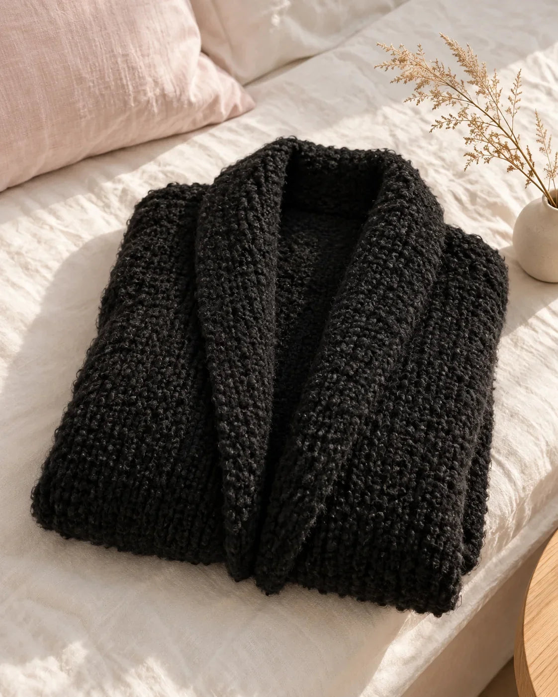 The Cherish Company — Oversized Bouclé Shawl-Collar Cardigan in Black