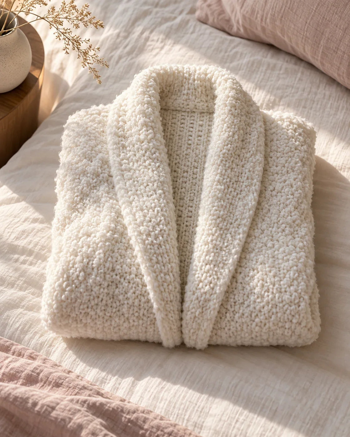 The Cherish Company — Oversized Bouclé Shawl-Collar Cardigan in White