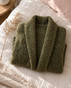 The Cherish Company — Oversized Bouclé Shawl-Collar Cardigan in Olive green