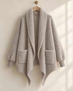 The Cherish Company — Oversized Bouclé Shawl-Collar Cardigan in Light Grey