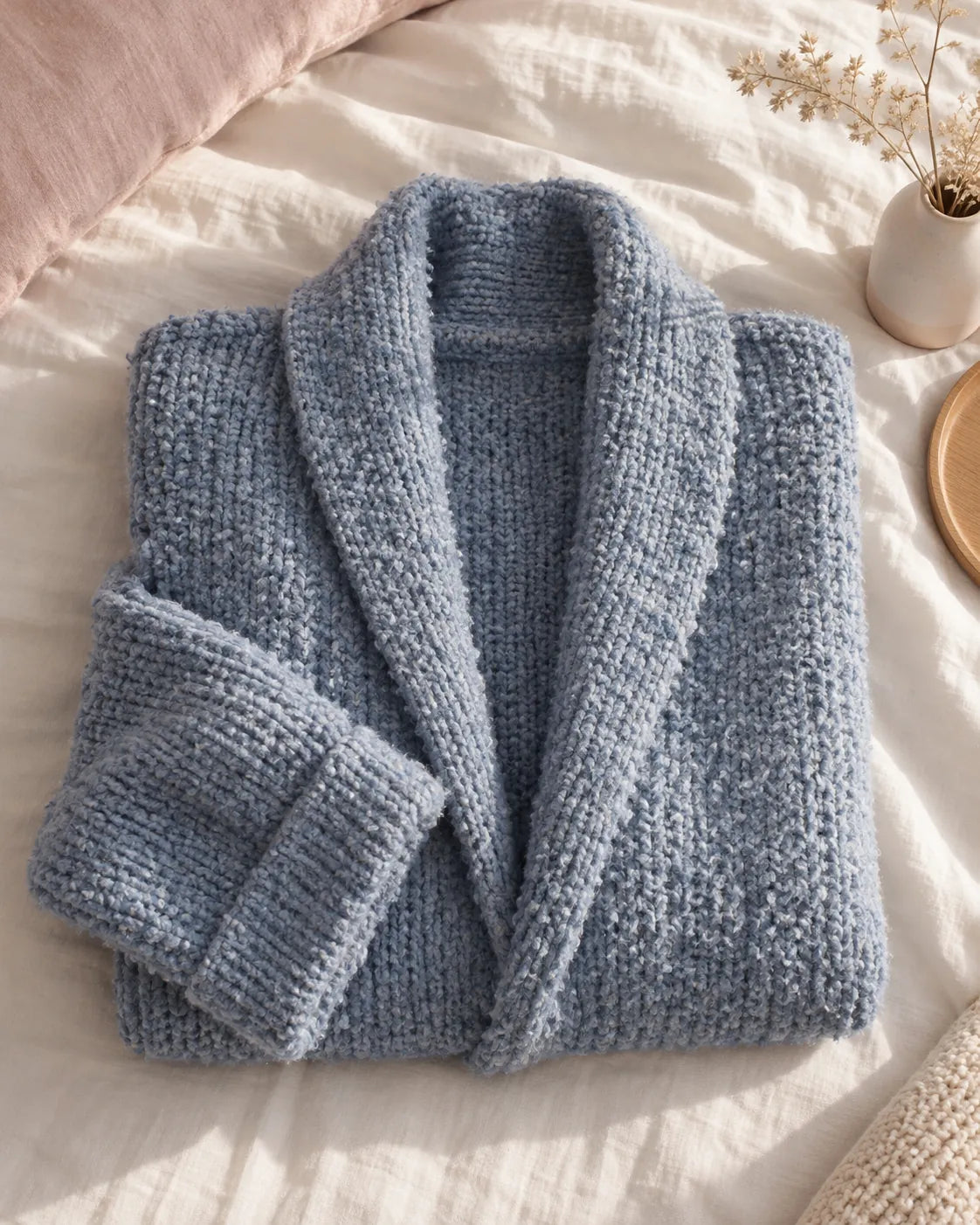 The Cherish Company — Oversized Bouclé Shawl-Collar Cardigan in Blue