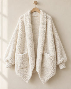 The Cherish Company — Oversized Bouclé Shawl-Collar Cardigan in White