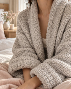 The Cherish Company — Oversized Bouclé Shawl-Collar Cardigan in Light Grey