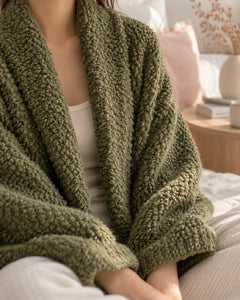 The Cherish Company — Oversized Bouclé Shawl-Collar Cardigan in Olive green