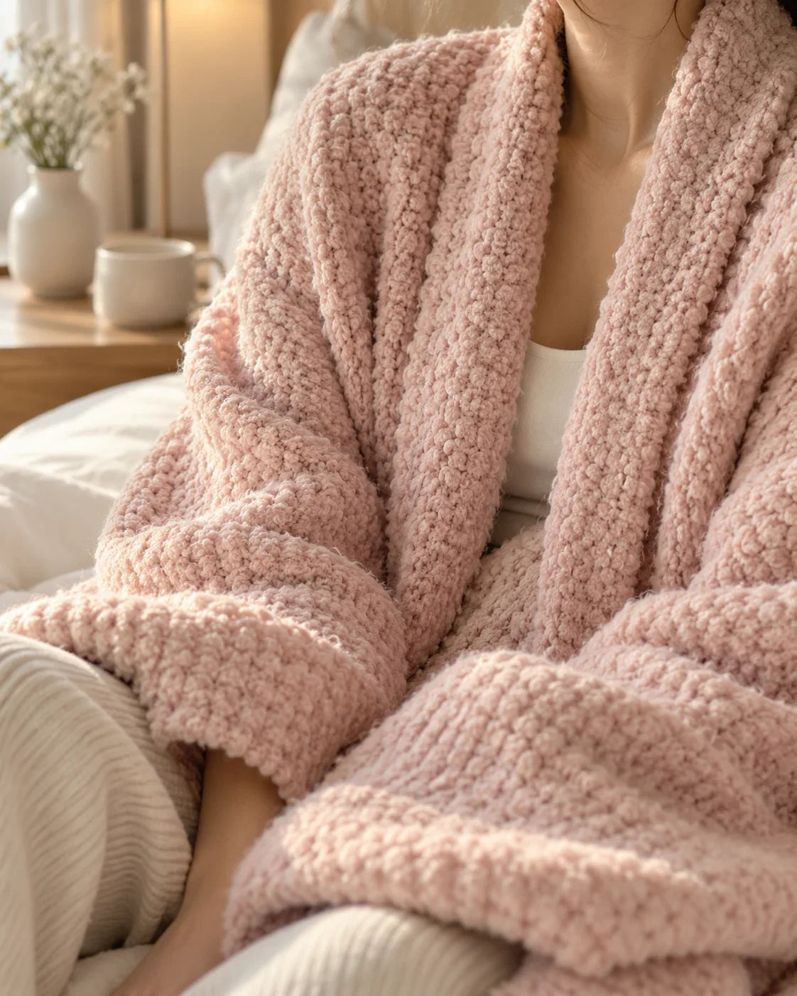 The Cherish Company — Oversized Bouclé Shawl-Collar Cardigan in Pink