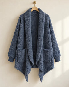 The Cherish Company — Oversized Bouclé Shawl-Collar Cardigan in Blue