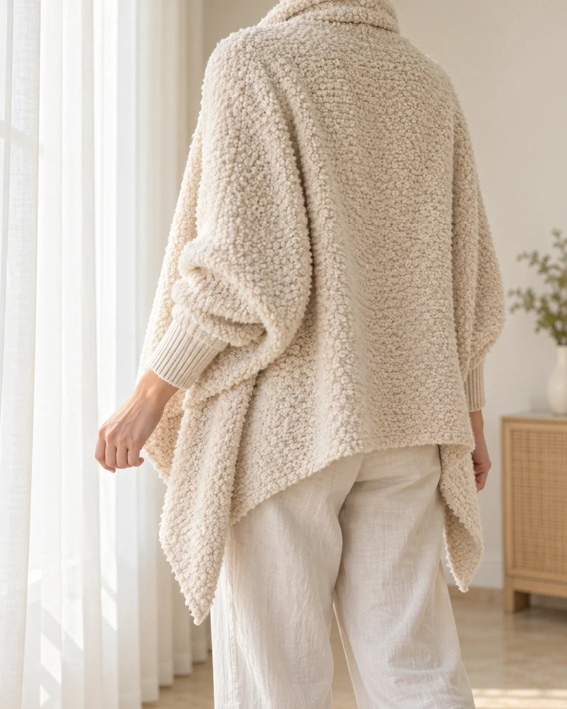 The Cherish Company — Oversized Bouclé Shawl-Collar Cardigan in Beige