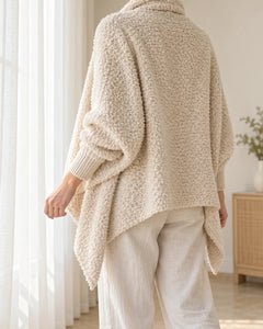 The Cherish Company — Oversized Bouclé Shawl-Collar Cardigan in Beige