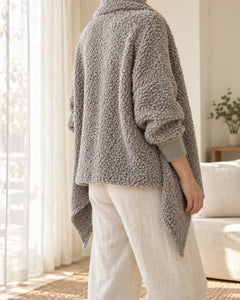 The Cherish Company — Oversized Bouclé Shawl-Collar Cardigan in Light Grey