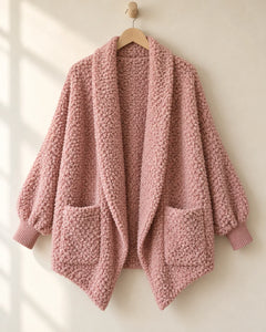 The Cherish Company — Oversized Bouclé Shawl-Collar Cardigan in Pink