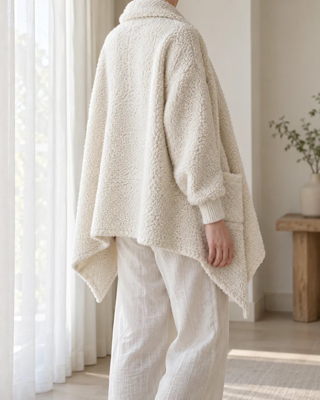 The Cherish Company — Oversized Bouclé Shawl-Collar Cardigan in White