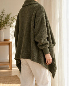 The Cherish Company — Oversized Bouclé Shawl-Collar Cardigan in Olive green