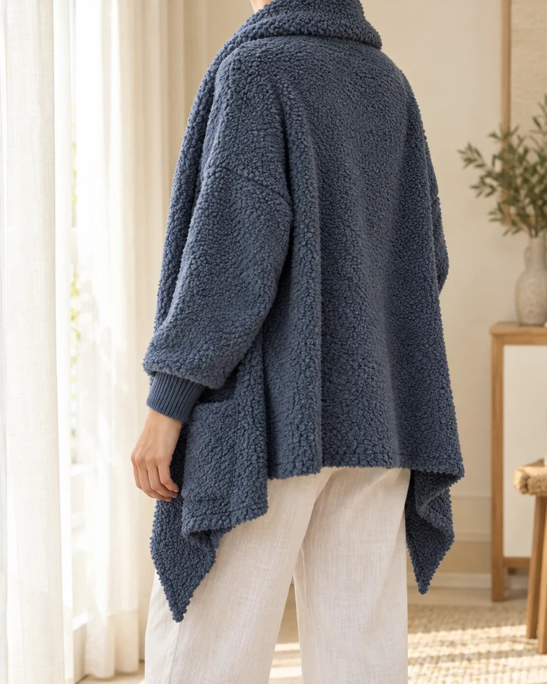 The Cherish Company — Oversized Bouclé Shawl-Collar Cardigan in Blue