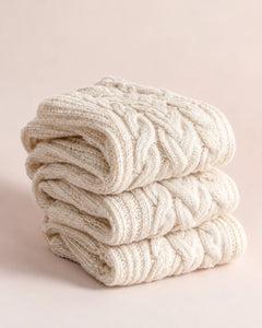 The Cherish Company — Over-Knee Stockings in Chunky Cable Knit in White