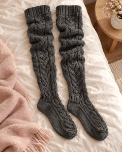 The Cherish Company — Over-Knee Stockings in Chunky Cable Knit in Dark Grey