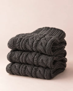 The Cherish Company — Over-Knee Stockings in Chunky Cable Knit in Dark Grey